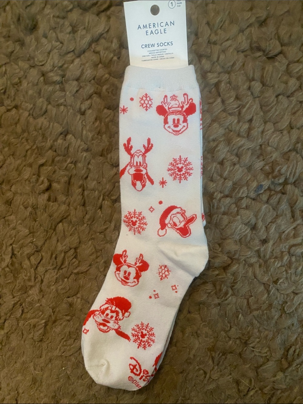 American Eagle Outfitters White & Red Disney Holiday Crew Socks